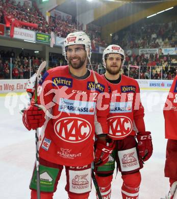 EBEL. Eishockey Bundesliga. KAC gegen HC Orli Znojmo. Martin Schumnig, Daniel Obersteiner (KAC). Klagenfurt, am 28.10.2018.
Foto: Kuess

---
pressefotos, pressefotografie, kuess, qs, qspictures, sport, bild, bilder, bilddatenbank