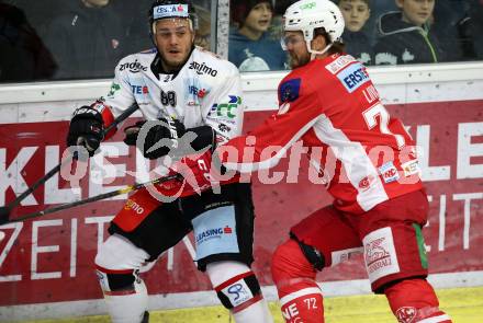EBEL. Eishockey Bundesliga. KAC gegen HC Orli Znojmo. Siim Liivik, (KAC), Anthony Luciani  (HC Orli Znojmo). Klagenfurt, am 28.10.2018.
Foto: Kuess

---
pressefotos, pressefotografie, kuess, qs, qspictures, sport, bild, bilder, bilddatenbank