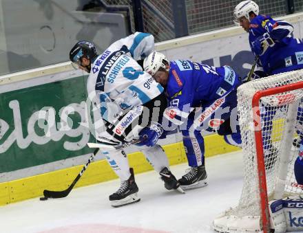 EBEL. Eishockey Bundesliga. EC VSV gegen EHC Liwest Black Wings Linz. Bacher Stefan (VSV), Schofield Rick (Linz). Villach, am 28.10.2018.
Foto: Kuess 


---
pressefotos, pressefotografie, kuess, qs, qspictures, sport, bild, bilder, bilddatenbank