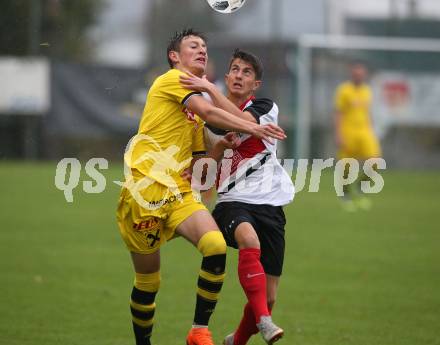 Fussball. Unterliga West. Nussdorf gegen Fuernitz.  Dusan Simic (Nussdorf),  Markus Alexander Zoehrer  (Fuernitz). Nussdorf, 27.10.2018.
Foto: Kuess
---
pressefotos, pressefotografie, kuess, qs, qspictures, sport, bild, bilder, bilddatenbank