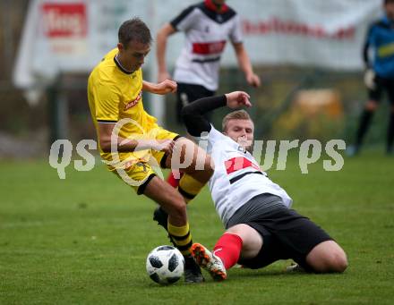 Fussball. Unterliga West. Nussdorf gegen Fuernitz. Patrick Maierbrugger (Nussdorf), Tim Kovacic (Fuernitz). Nussdorf, 27.10.2018.
Foto: Kuess
---
pressefotos, pressefotografie, kuess, qs, qspictures, sport, bild, bilder, bilddatenbank