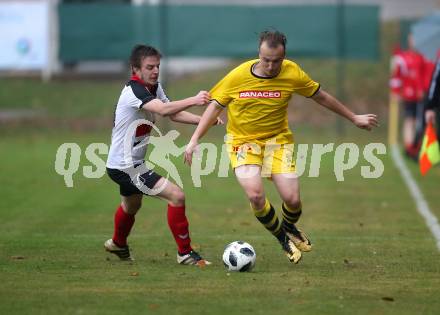 Fussball. Unterliga West. Nussdorf gegen Fuernitz.  Tobias Jeller (Nussdorf),  Osman Osmancevic (Fuernitz). Nussdorf, 27.10.2018.
Foto: Kuess
---
pressefotos, pressefotografie, kuess, qs, qspictures, sport, bild, bilder, bilddatenbank