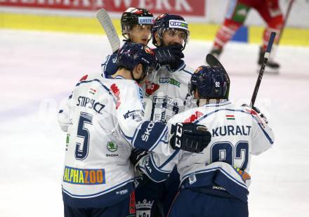 EBEL. Eishockey Bundesliga. KAC gegen Fehervar AV 19.  Torjubel Bence Stipsicz (Alba Volan). Klagenfurt, am 28.10.2018.
Foto: Kuess

---
pressefotos, pressefotografie, kuess, qs, qspictures, sport, bild, bilder, bilddatenbank