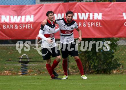 Fussball. Unterliga West. Nussdorf gegen Fuernitz. Torjubel  Dominik Sporer, Dominik Tagger (Nussdorf),  (Fuernitz). Nussdorf, 27.10.2018.
Foto: Kuess
---
pressefotos, pressefotografie, kuess, qs, qspictures, sport, bild, bilder, bilddatenbank