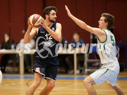 Basketball OEBV Cup. KOS Celovec gegen  BBC Nord Dragonz.  Andi Smrtnik,  (KOS), Lukas Baumgartner (Nord Dragonz). Klagenfurt, am 1.11.2018.
Foto: Kuess
---
pressefotos, pressefotografie, kuess, qs, qspictures, sport, bild, bilder, bilddatenbank