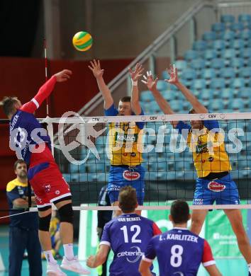 Volleyball Champions League. SK Posojilnica Aich/Dob gegen United Volley Rhein-Main.  Markkus Keel, Michal Hruska (Aich/Dob). Klagenfurt, am 31.10.2018.
Foto: Kuess
---
pressefotos, pressefotografie, kuess, qs, qspictures, sport, bild, bilder, bilddatenbank