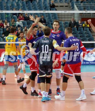 Volleyball Champions League. SK Posojilnica Aich/Dob gegen United Volley Rhein-Main.  Jubel Rhein-Main. Klagenfurt, am 31.10.2018.
Foto: Kuess
---
pressefotos, pressefotografie, kuess, qs, qspictures, sport, bild, bilder, bilddatenbank