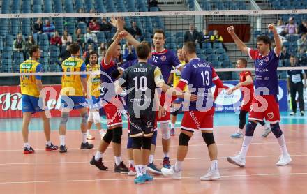 Volleyball Champions League. SK Posojilnica Aich/Dob gegen United Volley Rhein-Main.  Jubel Rhein-Main. Klagenfurt, am 31.10.2018.
Foto: Kuess
---
pressefotos, pressefotografie, kuess, qs, qspictures, sport, bild, bilder, bilddatenbank