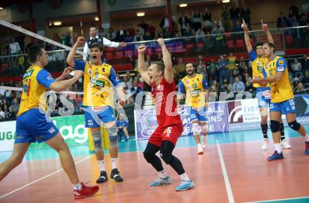 Volleyball Champions League. SK Posojilnica Aich/Dob gegen United Volley Rhein-Main. Jubel  (Aich/Dob). Klagenfurt, am 31.10.2018.
Foto: Kuess
---
pressefotos, pressefotografie, kuess, qs, qspictures, sport, bild, bilder, bilddatenbank