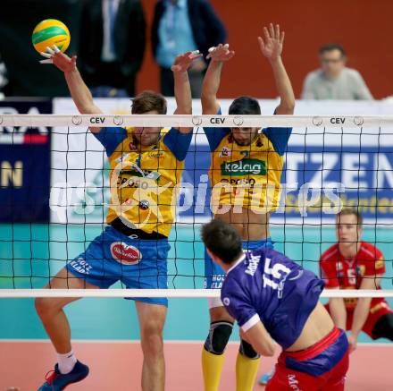 Volleyball Champions League. SK Posojilnica Aich/Dob gegen United Volley Rhein-Main.  Michal Hruska, Maximilian Landfahrer (Aich/Dob). Klagenfurt, am 31.10.2018.
Foto: Kuess
---
pressefotos, pressefotografie, kuess, qs, qspictures, sport, bild, bilder, bilddatenbank