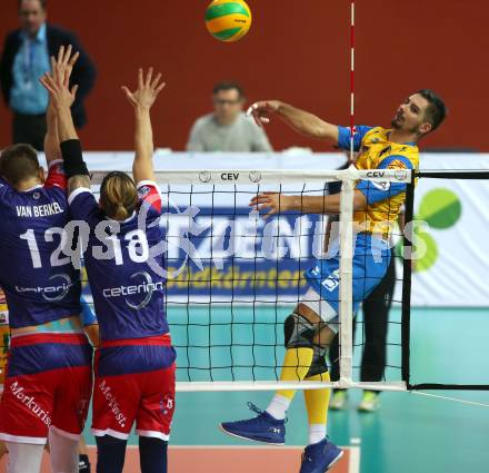 Volleyball Champions League. SK Posojilnica Aich/Dob gegen United Volley Rhein-Main.  Maximilian Landfahrer (Aich/Dob). Klagenfurt, am 31.10.2018.
Foto: Kuess
---
pressefotos, pressefotografie, kuess, qs, qspictures, sport, bild, bilder, bilddatenbank