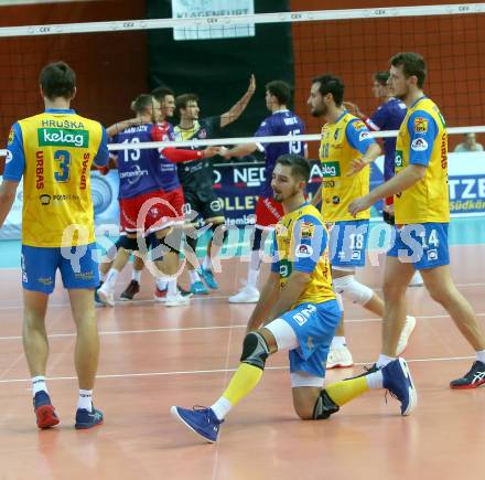 Volleyball Champions League. SK Posojilnica Aich/Dob gegen United Volley Rhein-Main. Jubel Rhein-Main. Klagenfurt, am 31.10.2018.
Foto: Kuess
---
pressefotos, pressefotografie, kuess, qs, qspictures, sport, bild, bilder, bilddatenbank