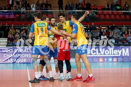Volleyball Champions League. SK Posojilnica Aich/Dob gegen United Volley Rhein-Main.  Jubel (Aich/Dob). Klagenfurt, am 31.10.2018.
Foto: Kuess
---
pressefotos, pressefotografie, kuess, qs, qspictures, sport, bild, bilder, bilddatenbank