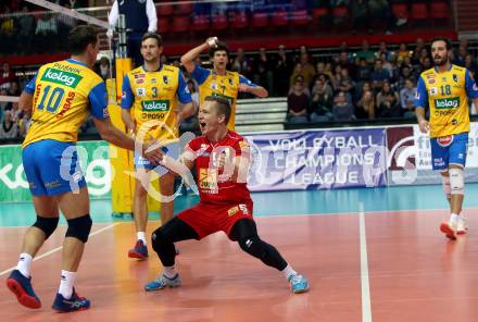 Volleyball Champions League. SK Posojilnica Aich/Dob gegen United Volley Rhein-Main.  Jubel Manuel Steiner (Aich/Dob). Klagenfurt, am 31.10.2018.
Foto: Kuess
---
pressefotos, pressefotografie, kuess, qs, qspictures, sport, bild, bilder, bilddatenbank