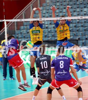 Volleyball Champions League. SK Posojilnica Aich/Dob gegen United Volley Rhein-Main.  Kacper Stelmach, Michal Hruska (Aich/Dob). Klagenfurt, am 31.10.2018.
Foto: Kuess
---
pressefotos, pressefotografie, kuess, qs, qspictures, sport, bild, bilder, bilddatenbank