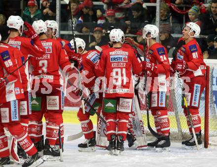 EBEL. Eishockey Bundesliga. KAC gegen EC Red Bull Salzburg. Jubel KAC. Klagenfurt, am 2.11.2018.
Foto: Kuess

---
pressefotos, pressefotografie, kuess, qs, qspictures, sport, bild, bilder, bilddatenbank