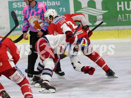 EBEL. Eishockey Bundesliga. KAC gegen EC Red Bull Salzburg. Liivik Siim (KAC),  Schiechl Michael (Salzburg). Klagenfurt, am 2.11.2018.
Foto: Kuess

---
pressefotos, pressefotografie, kuess, qs, qspictures, sport, bild, bilder, bilddatenbank