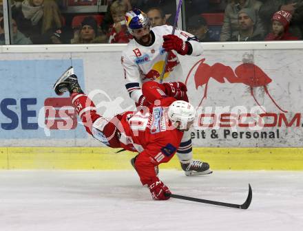 EBEL. Eishockey Bundesliga. KAC gegen EC Red Bull Salzburg. Andrew Jacob Kozek, (KAC), Michael Schiechl  (Salzburg). Klagenfurt, am 2.11.2018.
Foto: Kuess

---
pressefotos, pressefotografie, kuess, qs, qspictures, sport, bild, bilder, bilddatenbank