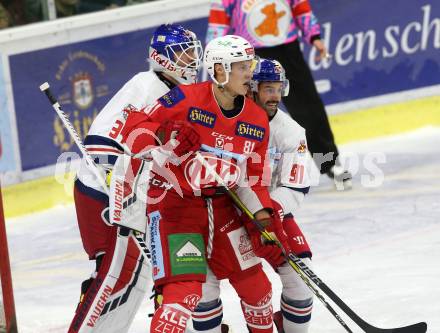 EBEL. Eishockey Bundesliga. KAC gegen EC Red Bull Salzburg. Richter Marco (KAC), Michalek Steven, Heinrich Dominique (Salzburg). Klagenfurt, am 2.11.2018.
Foto: Kuess

---
pressefotos, pressefotografie, kuess, qs, qspictures, sport, bild, bilder, bilddatenbank