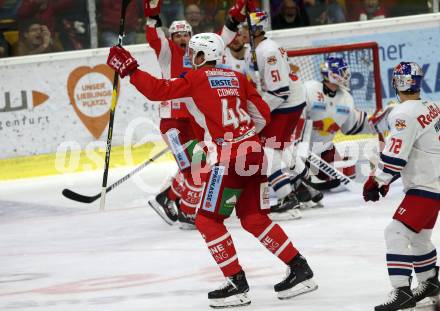 EBEL. Eishockey Bundesliga. KAC gegen EC Red Bull Salzburg.  Torjubel Adam Comrie (KAC). Klagenfurt, am 2.11.2018.
Foto: Kuess

---
pressefotos, pressefotografie, kuess, qs, qspictures, sport, bild, bilder, bilddatenbank