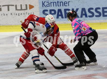 EBEL. Eishockey Bundesliga. KAC gegen EC Red Bull Salzburg. Hundertpfund Thomas (KAC), Duncan Ryan (Salzburg). Klagenfurt, am 2.11.2018.
Foto: Kuess

---
pressefotos, pressefotografie, kuess, qs, qspictures, sport, bild, bilder, bilddatenbank