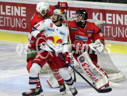 EBEL. Eishockey Bundesliga. KAC gegen EC Red Bull Salzburg. David Joseph Fischer, Lars Haugen,  (KAC),  Raphael Herburger (Salzburg). Klagenfurt, am 2.11.2018.
Foto: Kuess

---
pressefotos, pressefotografie, kuess, qs, qspictures, sport, bild, bilder, bilddatenbank