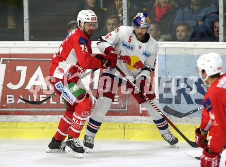 EBEL. Eishockey Bundesliga. KAC gegen EC Red Bull Salzburg. Siim Liivik,  (KAC), Alexander Pallestrang (Salzburg). Klagenfurt, am 2.11.2018.
Foto: Kuess

---
pressefotos, pressefotografie, kuess, qs, qspictures, sport, bild, bilder, bilddatenbank