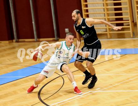 Basketball 2. Bundesliga. Grunddurchgang 4. Runde. KOS Celovec gegen  Basket Flames. Jan Razdevsek  (KOS),  Dominik Alturban (Basket Flames). Klagenfurt, am 4.11.2018.
Foto: Kuess
---
pressefotos, pressefotografie, kuess, qs, qspictures, sport, bild, bilder, bilddatenbank