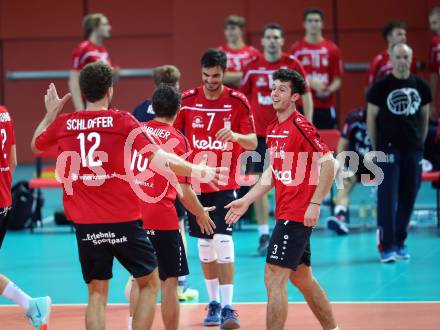 AVL. Volleyball Bundesliga. VBK Woerthersee Loewen Klagenfurt gegen UVC Ried/Innkreis. Jubel (Klagenfurt). Klagenfurt, am 3.11.2018.
Foto: Kuess
---
pressefotos, pressefotografie, kuess, qs, qspictures, sport, bild, bilder, bilddatenbank