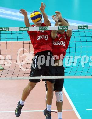 AVL. Volleyball Bundesliga. VBK Woerthersee Loewen Klagenfurt gegen UVC Ried/Innkreis. Simon Baldauf, Georgios Kotsilianos (Klagenfurt). Klagenfurt, am 3.11.2018.
Foto: Kuess
---
pressefotos, pressefotografie, kuess, qs, qspictures, sport, bild, bilder, bilddatenbank