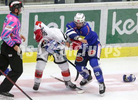 EBEL. Eishockey Bundesliga. EC VSV gegen HC TWK Innsbruck. Nicolas Petrik,  (VSV), Mario Lamoureux (Innsbruck). Villach, am 4.11.2018.
Foto: Kuess 


---
pressefotos, pressefotografie, kuess, qs, qspictures, sport, bild, bilder, bilddatenbank