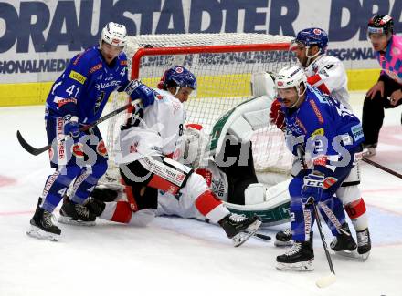 EBEL. Eishockey Bundesliga. EC VSV gegen HC TWK Innsbruck. Alexander Lahoda, Nikolas Petrik (VSV), Lukas Baer, Janne Aleksi Juvonen, Lubomir Stach (Innsbruck). Villach, am 4.11.2018.
Foto: Kuess 


---
pressefotos, pressefotografie, kuess, qs, qspictures, sport, bild, bilder, bilddatenbank