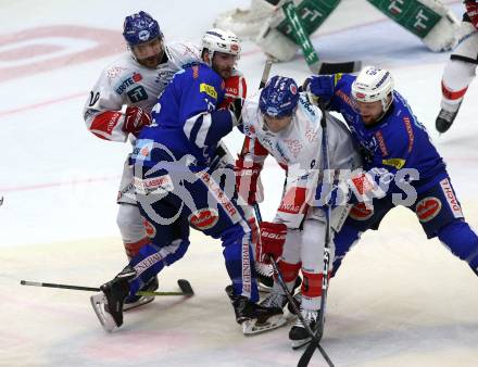 EBEL. Eishockey Bundesliga. EC VSV gegen HC TWK Innsbruck. MacGregor Sharp, Nico Brunner,  (VSV), Tyler Spurgeon, John Lammers (Innsbruck). Villach, am 4.11.2018.
Foto: Kuess 


---
pressefotos, pressefotografie, kuess, qs, qspictures, sport, bild, bilder, bilddatenbank
