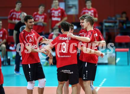 AVL. Volleyball Bundesliga. VBK Woerthersee Loewen Klagenfurt gegen UVC Ried/Innkreis. Jubel (Klagenfurt). Klagenfurt, am 3.11.2018.
Foto: Kuess
---
pressefotos, pressefotografie, kuess, qs, qspictures, sport, bild, bilder, bilddatenbank