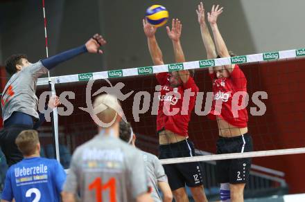 AVL. Volleyball Bundesliga. VBK Woerthersee Loewen Klagenfurt gegen UVC Ried/Innkreis. Markus Schloffer, David Petschnig (Klagenfurt). Klagenfurt, am 3.11.2018.
Foto: Kuess
---
pressefotos, pressefotografie, kuess, qs, qspictures, sport, bild, bilder, bilddatenbank