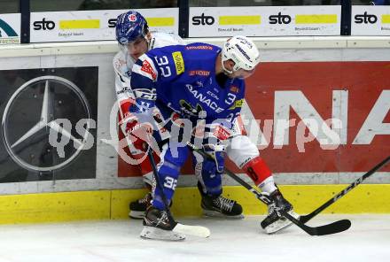 EBEL. Eishockey Bundesliga. EC VSV gegen HC TWK Innsbruck. Bernd Wolf, (VSV), Clemens Paulweber  (Innsbruck). Villach, am 4.11.2018.
Foto: Kuess 


---
pressefotos, pressefotografie, kuess, qs, qspictures, sport, bild, bilder, bilddatenbank