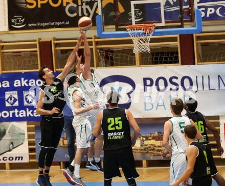 Basketball 2. Bundesliga. Grunddurchgang 4. Runde. KOS Celovec gegen  Basket Flames. Volkan Oezdemir, Toman Feinig  (KOS), Davit Bezhanishvili (Basket Flames). Klagenfurt, am 4.11.2018.
Foto: Kuess
---
pressefotos, pressefotografie, kuess, qs, qspictures, sport, bild, bilder, bilddatenbank