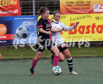 Fussball. Frauen 2. Liga Ost/Sued. Carinthians Spittal gegen SG Magdalensberg. Viktoria Lederer (Carinthians Spittal), Alissa Lamzari (SG Magdalensberg). Spittal, 3.11.2018.
Foto: Kuess
---
pressefotos, pressefotografie, kuess, qs, qspictures, sport, bild, bilder, bilddatenbank