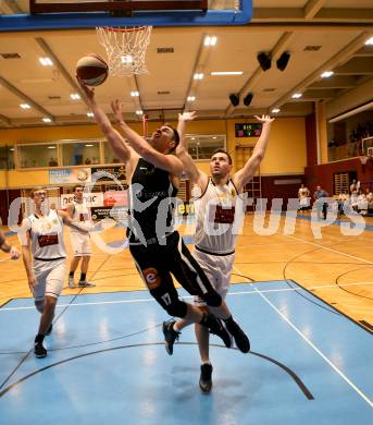 Basketball 2. Bundesliga. Grunddurchgang 6. Runde. Woerthersee Piraten gegen Jennersdorf Blackbirds.  Apschner Jan (Woerthersee Piraten),   Luka Gaspar (Jennersdorf). Klagenfurt, am 10.11.2018.
Foto: Kuess
---
pressefotos, pressefotografie, kuess, qs, qspictures, sport, bild, bilder, bilddatenbank