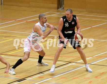 Basketball 2. Bundesliga. Grunddurchgang 6. Runde. Raiders Villach gegen BK Mattersburg Rocks.  Ales Primc (Villach), Corey Hallett (Mattersburg). Klagenfurt, am 10.11.2018.
Foto: Kuess
---
pressefotos, pressefotografie, kuess, qs, qspictures, sport, bild, bilder, bilddatenbank