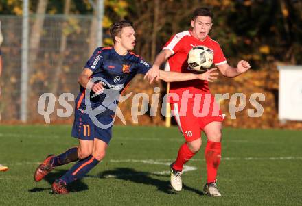 Fussball Kaerntner Liga KAC 1909 gegen Woelfnitz. Markus Pavic,  (KAC),   Lukas Michael Rutnig (Woelfnitz). Klagenfurt, am 10.11.2018.
Foto: Kuess
---
pressefotos, pressefotografie, kuess, qs, qspictures, sport, bild, bilder, bilddatenbank