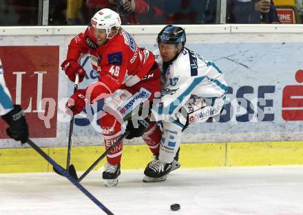 EBEL. Eishockey Bundesliga. KAC gegen EHC Liwest Black Wings Linz.  Johannes Bischofberger,  (KAC), Gerd Kragl (Linz). Klagenfurt, am 13.11.2018.
Foto: Kuess

---
pressefotos, pressefotografie, kuess, qs, qspictures, sport, bild, bilder, bilddatenbank