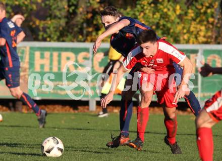 Fussball Kaerntner Liga KAC 1909 gegen Woelfnitz. Patrick Legner,  (KAC), Lukas  Michael Rutnig  (Woelfnitz). Klagenfurt, am 10.11.2018.
Foto: Kuess
---
pressefotos, pressefotografie, kuess, qs, qspictures, sport, bild, bilder, bilddatenbank