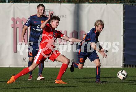 Fussball Kaerntner Liga KAC 1909 gegen Woelfnitz. Lukas Matthias Hausott,  (KAC), David Tamegger  (Woelfnitz). Klagenfurt, am 10.11.2018.
Foto: Kuess
---
pressefotos, pressefotografie, kuess, qs, qspictures, sport, bild, bilder, bilddatenbank