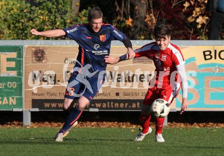 Fussball Kaerntner Liga KAC 1909 gegen Woelfnitz. Florian Richard Peterl,  (KAC),  Daniel Wernig (Woelfnitz). Klagenfurt, am 10.11.2018.
Foto: Kuess
---
pressefotos, pressefotografie, kuess, qs, qspictures, sport, bild, bilder, bilddatenbank