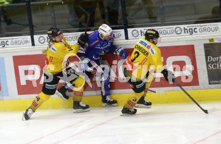 EBEL. Eishockey Bundesliga. EC VSV gegen Vienna Capitals. Petrik Nikolas (VSV), Peter Patrick, Schneider Peter (Vienna Capitals). Villach, am 16.11.2018.
Foto: Kuess 


---
pressefotos, pressefotografie, kuess, qs, qspictures, sport, bild, bilder, bilddatenbank