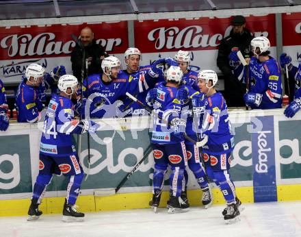 EBEL. Eishockey Bundesliga. EC VSV gegen Vienna Capitals. Torjubel 	Lanzinger Benjamin, Petrik Nikolas,  (VSV). Villach, am 16.11.2018.
Foto: Kuess 


---
pressefotos, pressefotografie, kuess, qs, qspictures, sport, bild, bilder, bilddatenbank