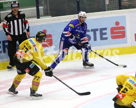 EBEL. Eishockey Bundesliga. EC VSV gegen Vienna Capitals. Goumas Kevin (VSV), Mullen Patrick Joseph (Vienna Capitals). Villach, am 16.11.2018.
Foto: Kuess 


---
pressefotos, pressefotografie, kuess, qs, qspictures, sport, bild, bilder, bilddatenbank