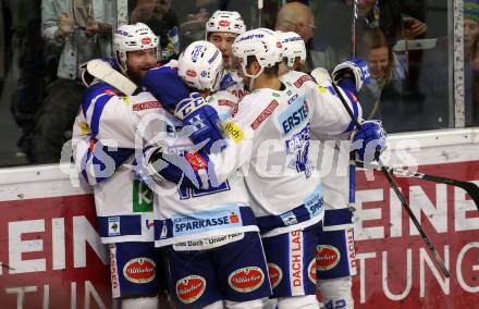 EBEL. Eishockey Bundesliga. KAC gegen VSV. Torjubel Felix Maxa, Markus Schlacher, Nikolas Petrik, Benjamin Lanzinger, Stefan Bacher (VSV). Klagenfurt, am 13.11.2018.
Foto: Kuess

---
pressefotos, pressefotografie, kuess, qs, qspictures, sport, bild, bilder, bilddatenbank