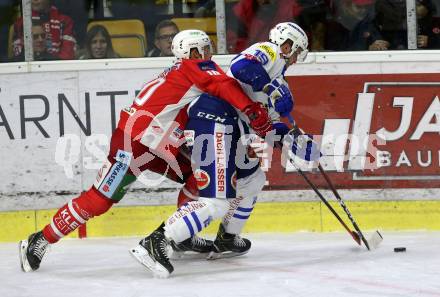 EBEL. Eishockey Bundesliga. KAC gegen VSV. Andrew Jacob Kozek,  (KAC),  Stefan Bacher (VSV). Klagenfurt, am 13.11.2018.
Foto: Kuess

---
pressefotos, pressefotografie, kuess, qs, qspictures, sport, bild, bilder, bilddatenbank